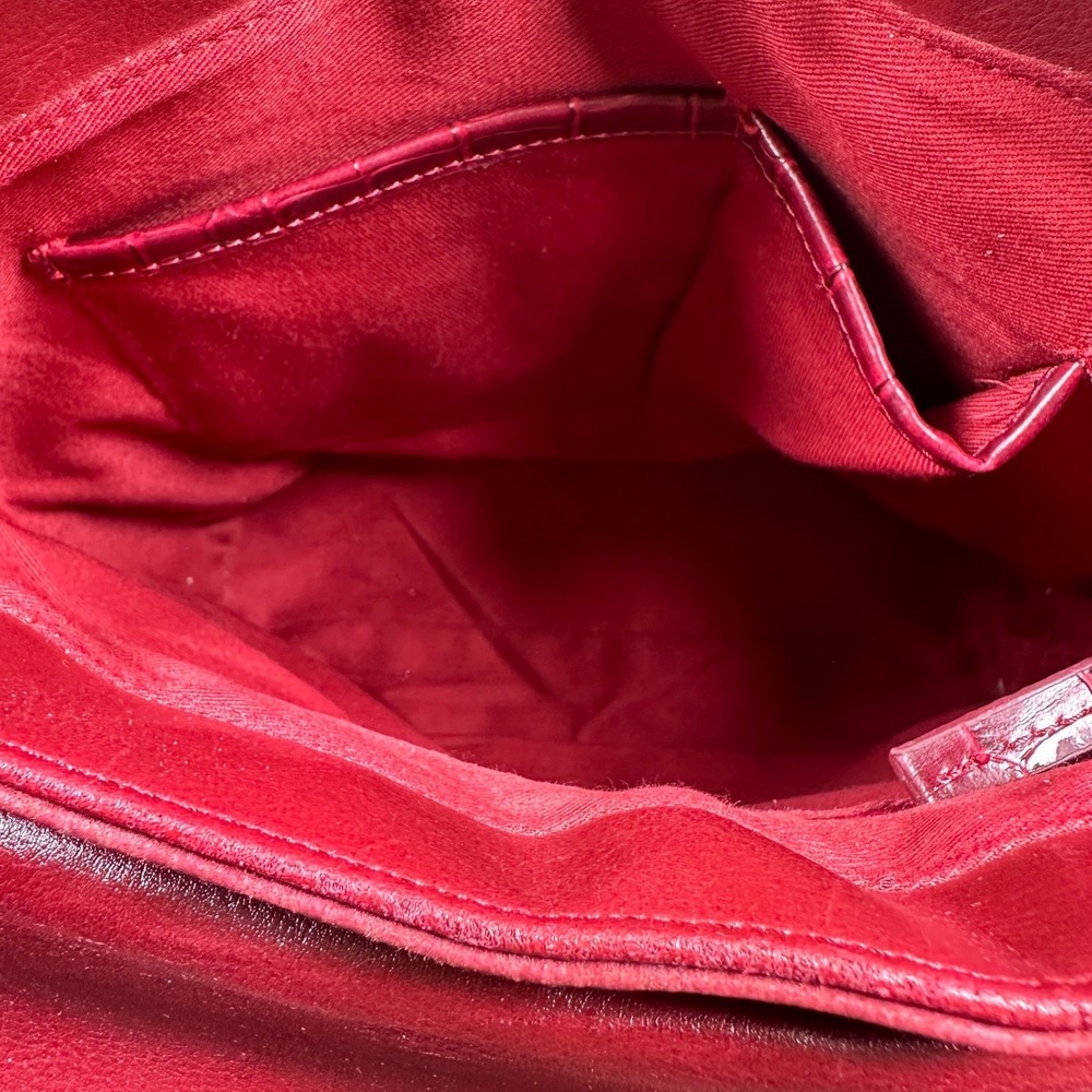 Coldwater Creek Crossbody Purse Shoulder Bag Red Suede and Croc Embossed Leather - Picture 9 of 10